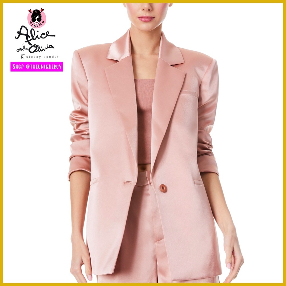Alice + Olivia Shan Oversized Burnt Rose Pink Satin Blazer Jacket